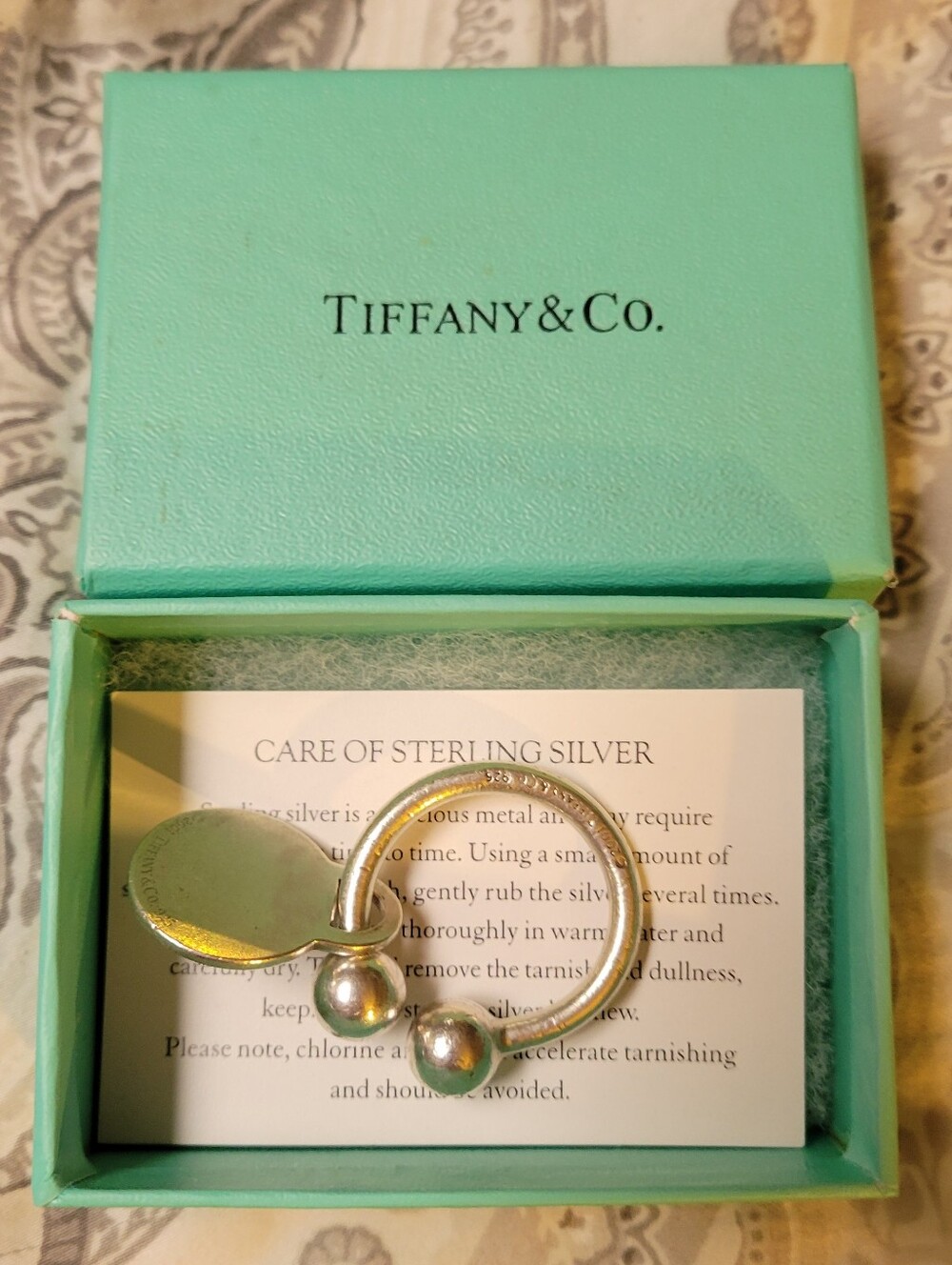 VTG 2004 TIFFANY & CO 925 Sterling Silver Screw Ball Key Ring U-shape Tag & Box!